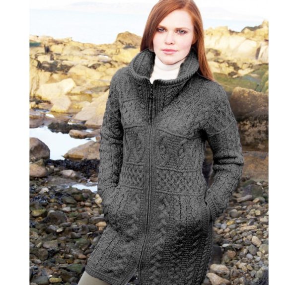 Aran Style Knitted Double Collar Coat