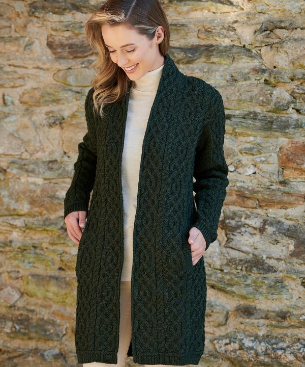 Aran Knit Edge To Edge Coat With Celtic Braid|Aran Cardigans|Irish Handcrafts -1