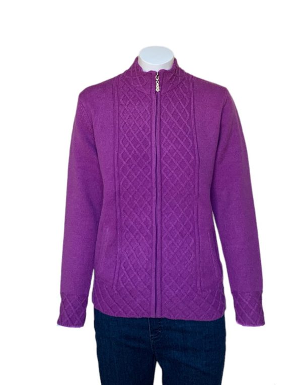 Castle Knitwear Jacquard Jacket Cerise Rose|New Arrivals|Irish Handcrafts 1