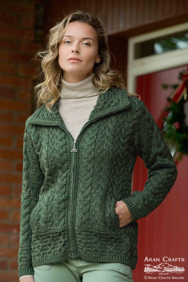 Aran Style Double Collar Cardigan