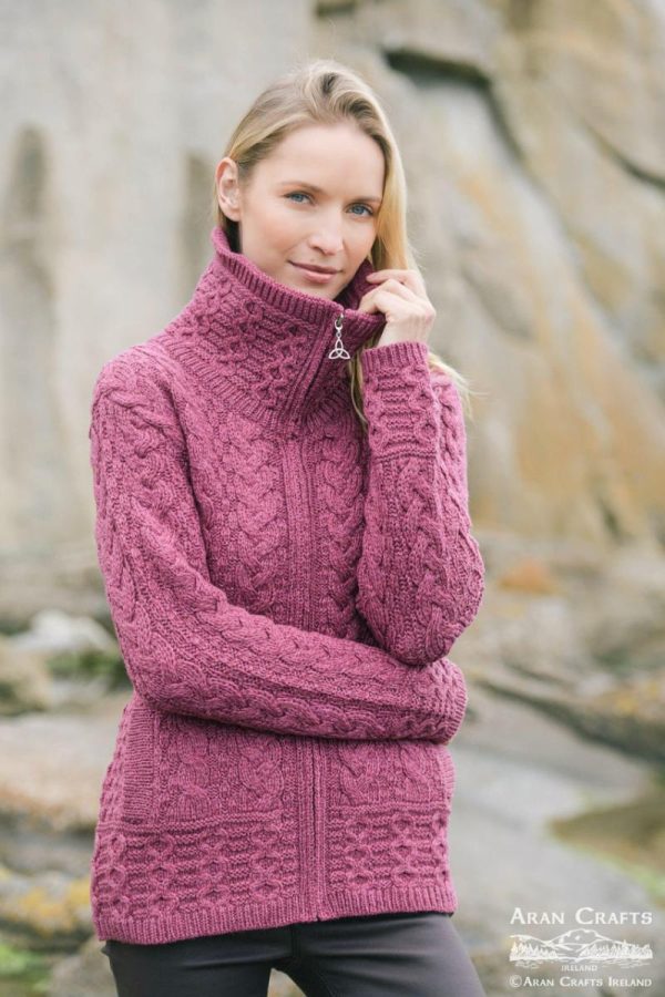 Aran Style Double Collar Cardigan