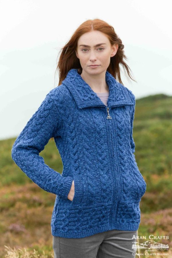 Aran Style Double Collar Cardigan