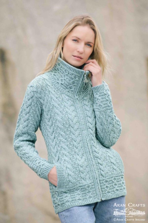 Aran Style Double Collar Cardigan