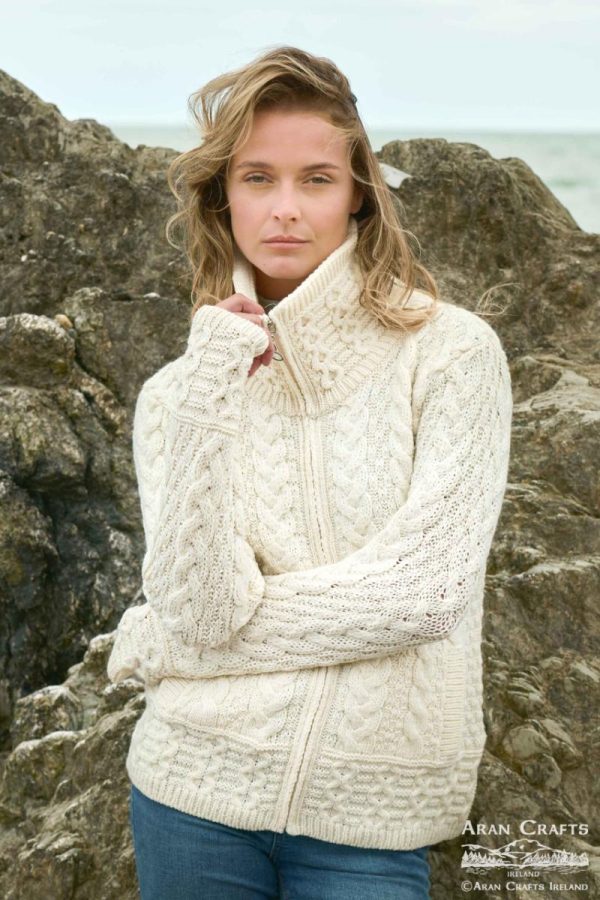 Aran Style Double Collar Cardigan